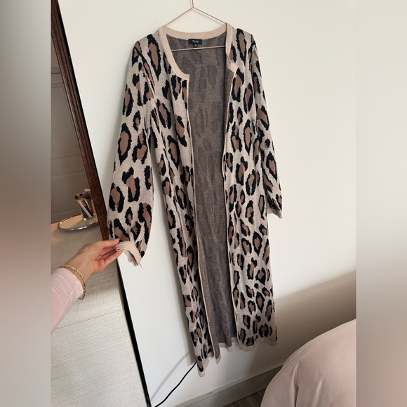 NWT Fate animal print long cardigan waist tie knit long cheetah print cardigan L - Picture 13 of 15
